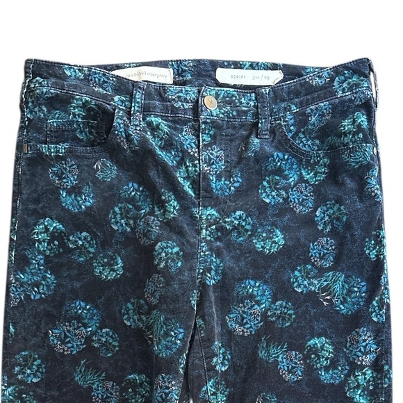 Pilcro Anthropologie Script Blue Floral Velvet High Waist Slim Fit Pants Size 29 - Picture 3 of 10